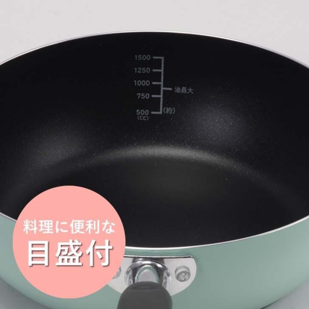 深型易潔煎鍋油炸鍋 | 電磁爐適用 | 22CM | 綠色 | 日本 PEARL LIFE | PS-HC-66